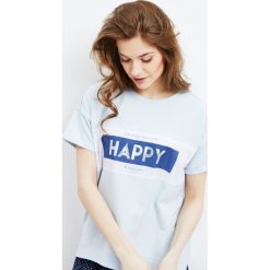 Bluza z krótkim rękawem. Niebieskie bluzy damskie Moodo, l, bez wzorów, z krótkim rękawem, krótkie, bez kaptura. Za 19,99 zł.