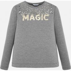 Mayoral - Longsleeve dziecięcy 128-167 cm. Białe bluzki dziewczęce Mayoral, z aplikacjami, z elastanu, z okrągłym kołnierzem, z długim rękawem, długie, bez kaptura. Za 87,90 zł.