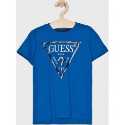 Guess Jeans - T-shirt dziecięcy 118 - 175 cm. Niebieskie t-shirty chłopięce Guess Jeans, z nadrukiem, z bawełny, bez rękawów. Za 79,90 zł.