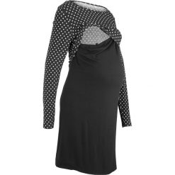 Sukienka shirtowa ciążowa i do karmienia bonprix czarny. Czarne sukienki ciążowe marki bonprix, w kropki, z dekoltem w łódkę, moda ciążowa, dopasowane. Za 79,99 zł.