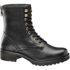 Botki damskie 5th Avenue czarne. Czarne botki damskie marki 5th Avenue, ze skóry, bez obcasa, na obcasie, na sznurówki. Za 299,90 zł.