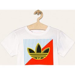 Adidas Originals - T-shirt dziecięcy 128-176 cm. Białe bluzki dziewczęce adidas Originals, z nadrukiem, z bawełny, z okrągłym kołnierzem, z krótkim rękawem, krótkie, bez kaptura. Za 89,90 zł.