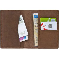 Skórzany cienki portfel slim wallet BRODRENE SW05 jasnobrązowy - j. brązowy. Pomarańczowe portfele męskie Brødrene, bez wzorów, ze skóry. Za 83,99 zł.