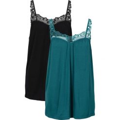 Top (2 szt.) bonprix czarny + niebieskozielony morski. Czarne topy damskie bonprix, w koronkowe wzory, z koronki. Za 75,98 zł.