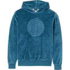 Bluza z dzianiny welurowej nicki z kapturem bonprix niebieskozielony morski. Niebieskie bluzy męskie bonprix, s, bez wzorów, z dzianiny, z kapturem, bez rękawów, z kapturem. Za 109,99 zł.