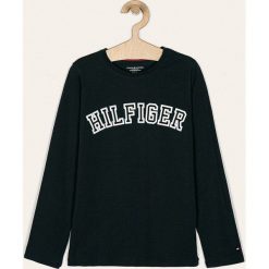 Tommy Hilfiger - Longsleeve dziecięcy 128-164 cm. Niebieskie bluzki dziewczęce TOMMY HILFIGER, z nadrukiem, z elastanu, z okrągłym kołnierzem, z długim rękawem, długie, bez kaptura. W wyprzedaży za 99,90 zł.