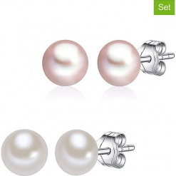 Kolczyki-wkrętki (2 pary) w kolorze białym i lawendowym z perłami. Białe kolczyki damskie Pearls Special, z perłą, srebrne. W wyprzedaży za 90,95 zł.