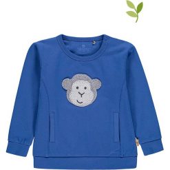 Bluza w kolorze niebieskim. Niebieskie bluzy niemowlęce Mother Nature & Me, z aplikacjami, z bawełny, bez rękawów, bez kaptura. W wyprzedaży za 54,95 zł.