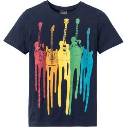 T-shirt Slim Fit bonprix ciemnoniebieski z nadrukiem. Niebieskie koszulki męskie bonprix, xl, z nadrukiem, bez kołnierzyka, bez rękawów. Za 49,99 zł.
