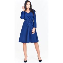 Sukienka kopertowa rozkloszowana midi. Sukienki damskie e-margeritka.pl, bez wzorów, z elastanu, eleganckie, z długim rękawem, długie, bez kaptura. Za 199,99 zł.