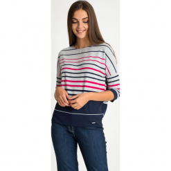 Bluzka nietoperz w pasy QUIOSQUE. Szare bluzki longsleeves QUIOSQUE, w paski, z dzianiny, biznesowe, z kominem. Za 129,99 zł.