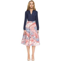Rozkloszowana Midi Spódnica w Geometryczne Wzory. Brązowe spódnice wieczorowe Molly.pl, l, w geometryczne wzory, z tkaniny, midi, dopasowane. Za 124,90 zł.