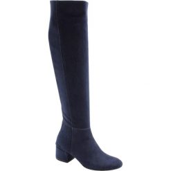 Buty zimowe damskie: Skórzane kozaki w kolorze granatowym