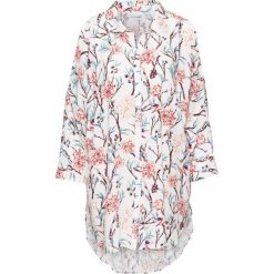 Bluzka oversize z wycięciami bonprix biel wełny w kwiaty. Białe koszulki damskie bonprix, z nadrukiem, z wełny, bez kołnierzyka, bez rękawów. Za 89,99 zł.