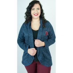 Sweterkowy granatowy kardigan narzutka miejski styl street look OVERSIZE PLUS SIZE. Niebieskie swetry damskie Moda Size Plus Iwanek, na wiosnę, s, z aplikacjami, z elastanu, eleganckie, bez rękawów, bez kaptura. Za 95,00 zł.