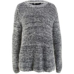 Sweter, długi rękaw bonprix czarno-biel wełny. Czarne swetry damskie bonprix, bez wzorów, z wełny, z długim rękawem, długie, bez kaptura. Za 79,99 zł.