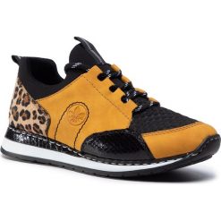 Sneakersy RIEKER - N3083-68 Gelb Kombi. Żółte półbuty damskie Rieker, ze skóry ekologicznej. Za 259,00 zł.