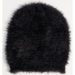 Czapka z dzianiny z długim włosem - Czarny. Czarne czapki zimowe damskie Mohito, z dzianiny. Za 39,99 zł.