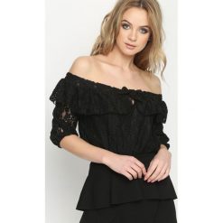 Czarna Bluzka Spanish Way. Czarne bluzki damskie marki Born2be, xl, bez wzorów, z koronki, bez kołnierzyka, z krótkim rękawem. Za 59,99 zł.