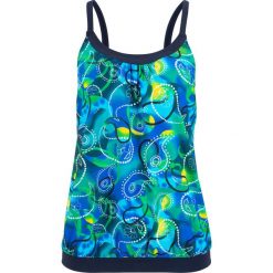 Top tankini bonprix niebieski z nadrukiem. Niebieskie topy damskie bonprix, z nadrukiem, bez kołnierzyka. Za 99,99 zł.