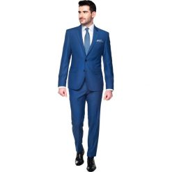 Garnitur forge 311 niebieski slim fit. Niebieskie garnitury męskie Recman, z wiskozy. Za 579,00 zł.