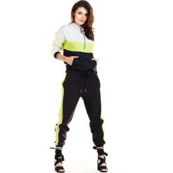 Bluza damska z kapturem czarna limonka - 38. Czarne bluzy damskie e-margeritka.pl, xl, bez wzorów, z poliesteru, sportowe, bez rękawów, z kapturem. Za 139,99 zł.