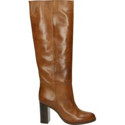 Kozaki - 8503 KIR CUOI. Brązowe buty zimowe damskie marki Kazar, ze skóry, przed kolano, na wysokim obcasie. Za 589,00 zł.