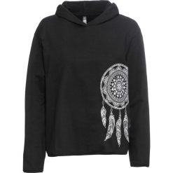 Bluza z kapturem bonprix czarny z nadrukiem. Czarne bluzy damskie bonprix, z nadrukiem, bez rękawów, z kapturem. Za 59,99 zł.