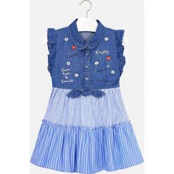 Mayoral - Sukienka dziecięca 92-134 cm. Niebieskie sukienki dziewczęce Mayoral, z haftami, z bawełny, casualowe, bez rękawów, mini, rozkloszowane. Za 153,90 zł.