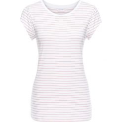 Shirt w paski, krótki rękaw bonprix biało-stary jasnoróżowy. Białe bluzki damskie bonprix, w paski, z wiskozy, retro, bez kołnierzyka, z krótkim rękawem. Za 49,99 zł.