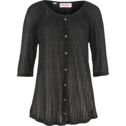 Shirt dzianinowy ażurowy bonprix czarny. Czarne koszulki damskie bonprix, bez wzorów, z dzianiny, bez kołnierzyka, bez rękawów. Za 74,99 zł.