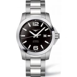 LONGINES CONQUEST L3.778.4.58.6. Czarne zegarki męskie marki LONGINES, ze stali. Za 4260,00 zł.