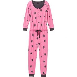 Kombinezon z dzianiny shirtowej bonprix matowy różowy - szary z nadrukiem. Różowe kombinezony damskie bonprix, z nadrukiem, z dzianiny, bez kołnierzyka, bez rękawów. Za 89,99 zł.