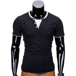 T-SHIRT MĘSKI BEZ NADRUKU S679 - CZARNY. Czarne t-shirty męskie z nadrukiem Ombre Clothing, m, z kontrastowym kołnierzykiem. Za 19,99 zł.