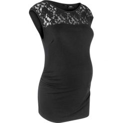 Shirt ciążowy z koronką bonprix czarny. Czarne bluzki ciążowe bonprix, w koronkowe wzory, z wiskozy, bez kołnierzyka, bez rękawów. Za 44,99 zł.