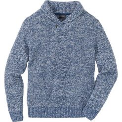 Sweter z szalowym kołnierzem Regular Fit bonprix jasny indygo melanż. Niebieskie swetry klasyczne męskie bonprix, l, melanż. Za 109,99 zł.