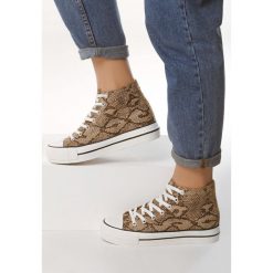 Brązowe Trampki Snivel. Pomarańczowe trampki i tenisówki damskie Born2be, bez wzorów, ze skóry, przed kolano, na sznurówki. Za 59,99 zł.