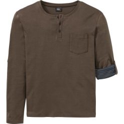 Shirt z dekoltem henley, długi rękaw bonprix ciemnooliwkowy. Zielone koszulki męskie bonprix, xl, z nadrukiem, bez kołnierzyka, z długim rękawem, długie. Za 69,99 zł.