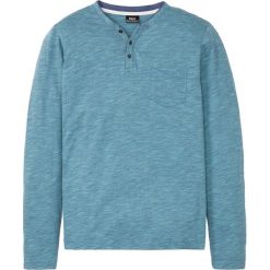 Shirt z dekoltem henley, długi rękaw bonprix morski melanż. Zielone koszulki męskie bonprix, xl, bez wzorów, bez kołnierzyka, z długim rękawem, długie. Za 64,99 zł.
