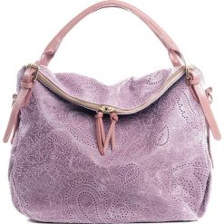 Shopper bag damskie: Skórzana torebka w kolorze jasnoróżowym – 50 x 40 x 16 cm