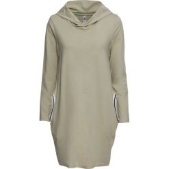 Sukienka shirtowa w optyce dresowej, ze stójką bonprix matowy szaro-zielony-czarno-biały. Brązowe sukienki damskie bonprix, bez wzorów, z dresówki, ze stójką, bez rękawów. Za 89,99 zł.