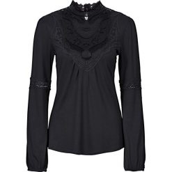 Shirt z koronką i z długim rękawem bonprix czarny. Czarne koszulki damskie bonprix, w koronkowe wzory, z koronki, boho, ze stójką. Za 79,99 zł.