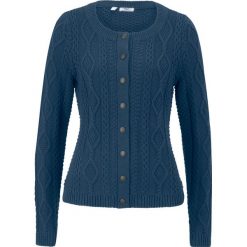 Sweter rozpinany w warkocze bonprix ciemnoniebieski. Niebieskie swetry damskie bonprix, bez wzorów, bez rękawów, bez kaptura. Za 109,99 zł.