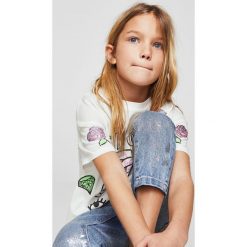 Mango Kids - Top dziecięcy Superpop 110-164 cm. Szare bluzki dziewczęce marki Mango Kids, z nadrukiem, z bawełny, z okrągłym kołnierzem. W wyprzedaży za 29,90 zł.