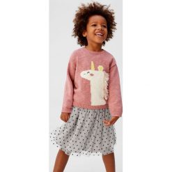 Mango Kids - Spódnica dziecięca Mara 86-104 cm. Szare spódniczki dziewczęce Mango Kids, w grochy, z bawełny, z podwyższonym stanem, midi, rozkloszowane. W wyprzedaży za 49,90 zł.