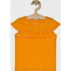 Name it - Top dziecięcy 92-128 cm. Różowe bluzki dziewczęce marki Name it, bez wzorów, z bawełny, z okrągłym kołnierzem, z krótkim rękawem, krótkie, bez kaptura. Za 29,90 zł.
