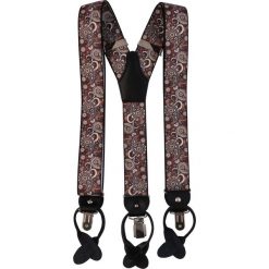 Brązowo-czerwone szelki we wzór paisley na żabki i na guziki G57. Czerwone szelki męskie Modini Moda Męska. W wyprzedaży za 99,00 zł.