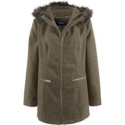Parka z materiału w optyce wełny bonprix ciemnooliwkowy. Zielone parki damskie bonprix, bez wzorów, z wełny, bez kaptura. Za 99,99 zł.