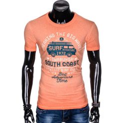 T-SHIRT MĘSKI Z NADRUKIEM S890 - POMARAŃCZOWY. Brązowe t-shirty męskie z nadrukiem Ombre Clothing, m. Za 39,00 zł.