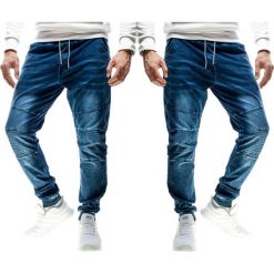 Spodnie joggery jeansowe męskie niebieskie Recea. Niebieskie spodnie męskie Recea, s, bez wzorów, z bawełny. Za 79,99 zł.